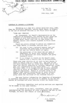 A notice related to the use of vehicles if the Falls Creek Village