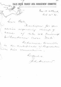 Note from J. Andrew returning certificate
