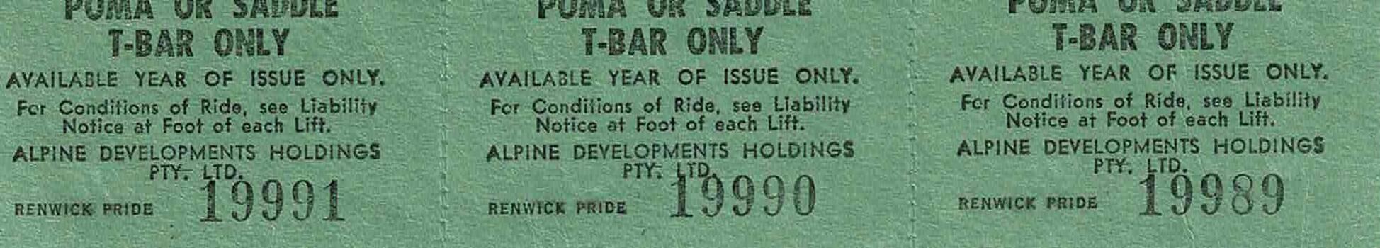 Strip of tickets for the Poma or T-Bar