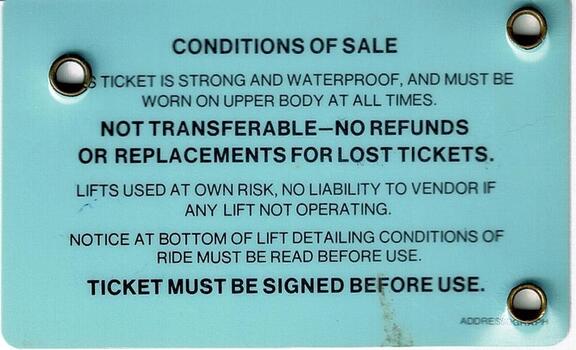 Reverse of Identification Card including Conditions of Sale.