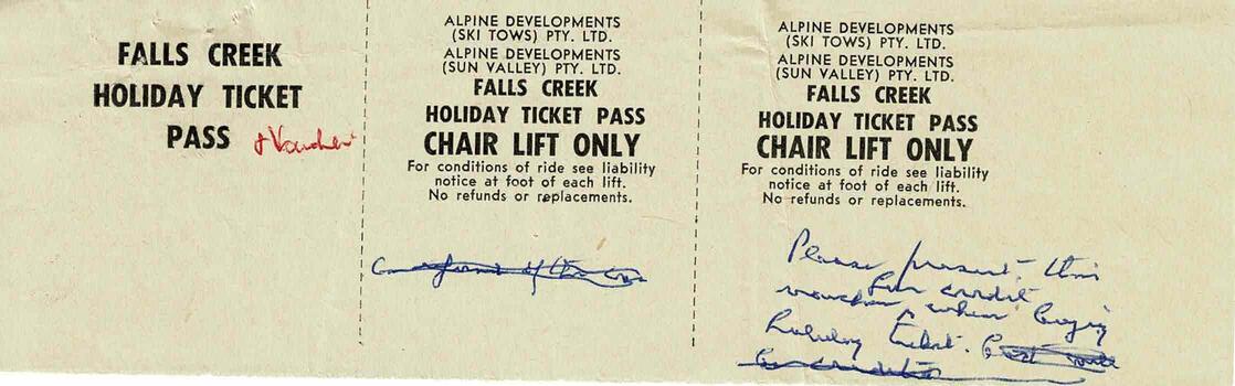 Falls Creek Holiday Pass Proofs with handwritten comments