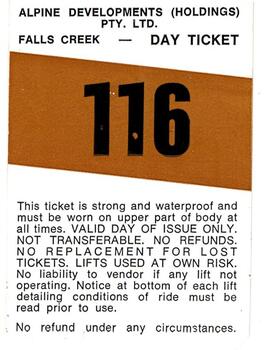 A ONE DAY ticket for Falls Creek 1970