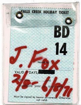 Falls Creek Holiday Pass 1971 signed by J. Fox.