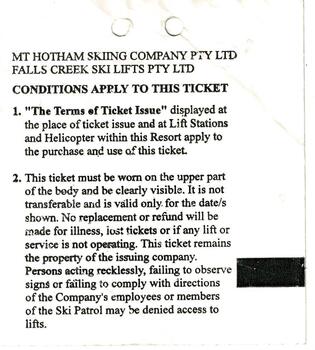 Reverse of ticket outlining conditions of use.