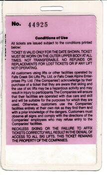 Reverse of Season Pass 1991 including conditions of use.