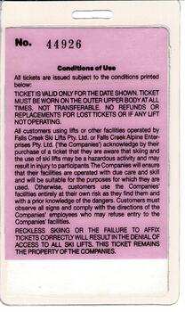 Reverse of Season Pass 1991 including conditions of use.