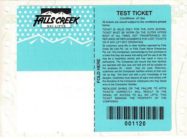 A test ticket produced prior to the 1995 ski season.