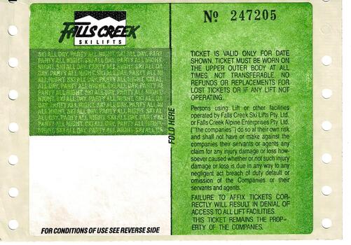 Reverse of Lift Pass showing conditions of use.