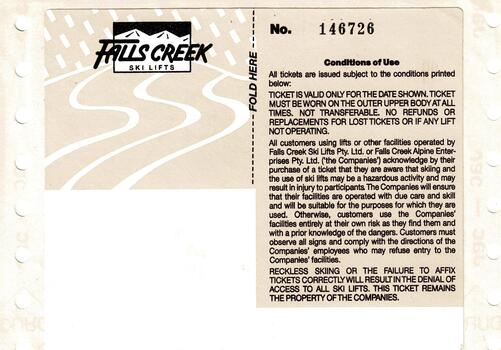 Reverse of Lift Pass showing conditions of use