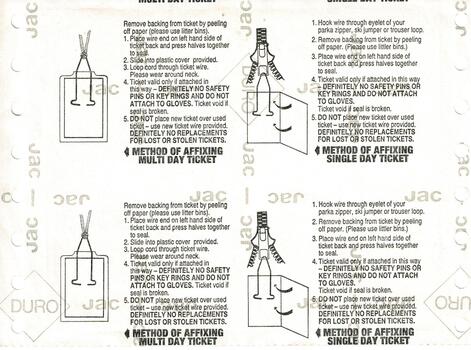 Instructions for attaching a ticket to parka or trouser loop.