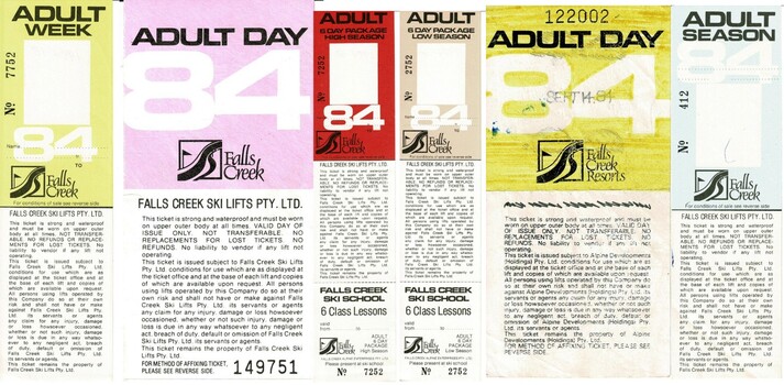 A set of Adult Lift and Ski School tickets 1984