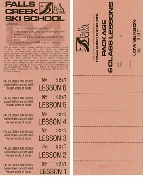 Booklet for six lessons at Falls Creek Ski School Low Season 1984