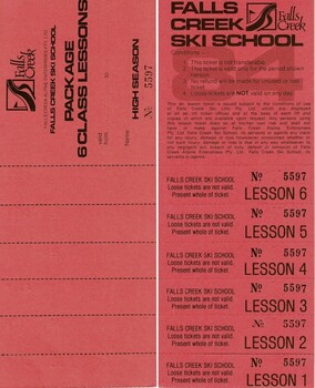 Booklet for six lessons at Falls Creek Ski School High Season 1984