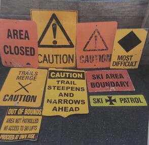 A variety of signs used by Falls Creek Ski Patrol