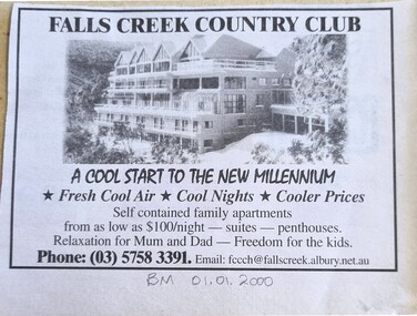 An advertisement from the Border Morning Mail showing Falls Creek Country Club