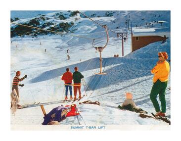 A group of skiers at the Summit T-Bar Lift.