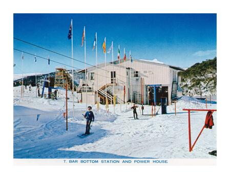 T-Bar Bottom Station and Power House with Ski Jump in background.