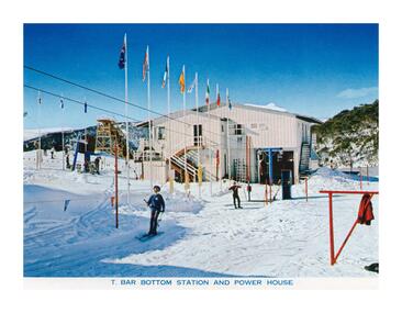 T-Bar Bottom Station and Power House with Ski Jump in background.