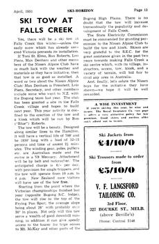 Article about Ski Tow at Falls Creek.