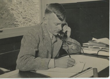  Ray Meyer at his desk at the SEC office at Bogong 1946