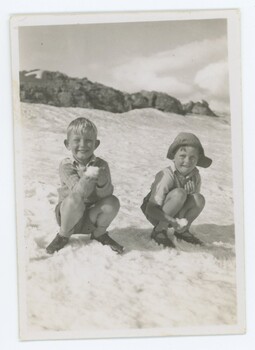 John Meyer and friend in snow, 1948