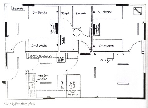 A detailed floor plan of Skyline Lodge after renovations.