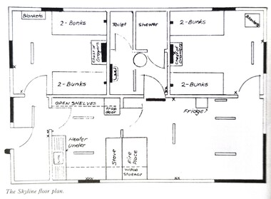 A detailed floor plan of Skyline Lodge after renovations.