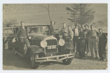 A group of people standing beside car at Shannonvale, Victoria