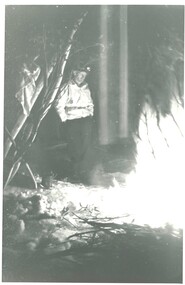 Campfire on Eskdale Spur. Ray Meyer watching the flames.