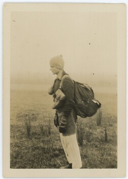 Ray Meyer in special walking costume for a cold foggy morning 1933