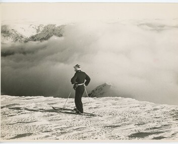 Skier overlooking the Bogong High Plains