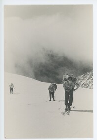 Skiers on Eskdale Spur Left to Right:- Wal Johnson, R. Gibbs, Raye Meyer