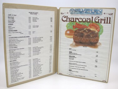 Coloured menu from Silverski Charcoal Grill, Falls Creek, Victoria