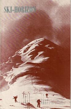 Three skiers at the foot of a mountain with a storm threatening.