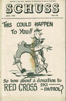Cartoon promoting Red Cross Ski Patrol