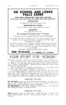Advertisement for Bob Hymans' Ski School and Lodge