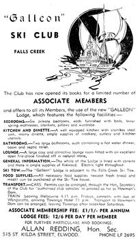 Advertisement for "Galleon" Falls Creek