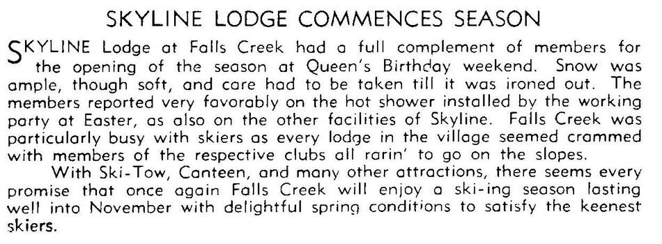 Skyline Lodge Commences the Season