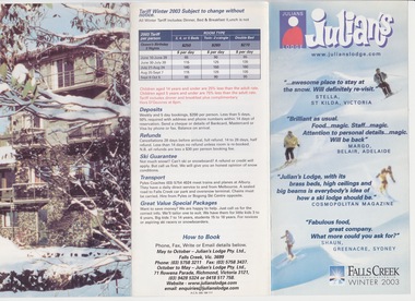 Outer page of flyer for Julian's Lodge 2003