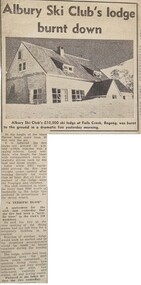 Newspaper report on fire at Albury Ski Club Lodge