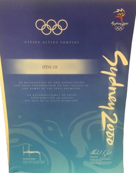 Certificate of Appreciation, Sydney 2000