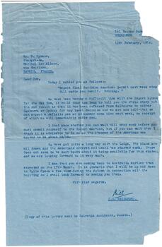 Letter from Bill Bridgford 1954 related to ski tow licence