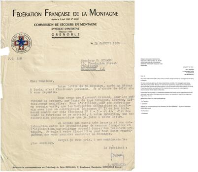 Letter from French Federation of Mountain Safety with translation