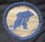Cloth brand badge of blue bear on skis
