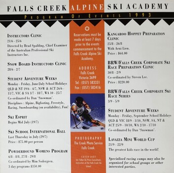 Falls Creek Alpine Ski Academy Program of Events