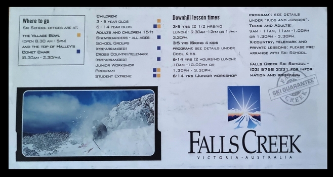 Falls Creek Ski School Lesson Schedule