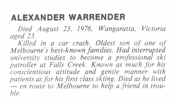 Alexander Warrender - Death Notice