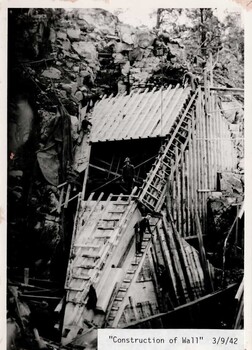 Construction of wall and temporary bridge, Pretty Valley 3 September 1942