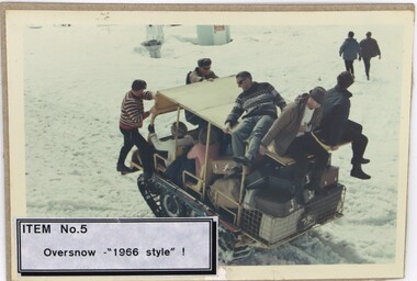 An overloaded oversnow vehicle at Falls Creek 1966