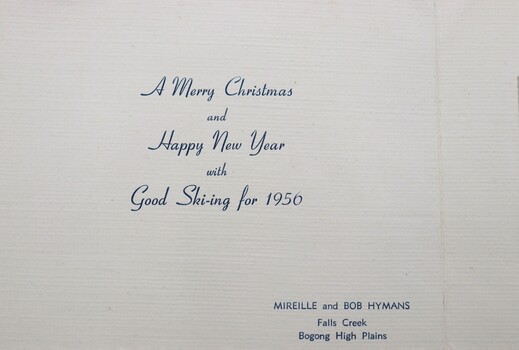 Greetings from Bob and Mireille Hymans inside card